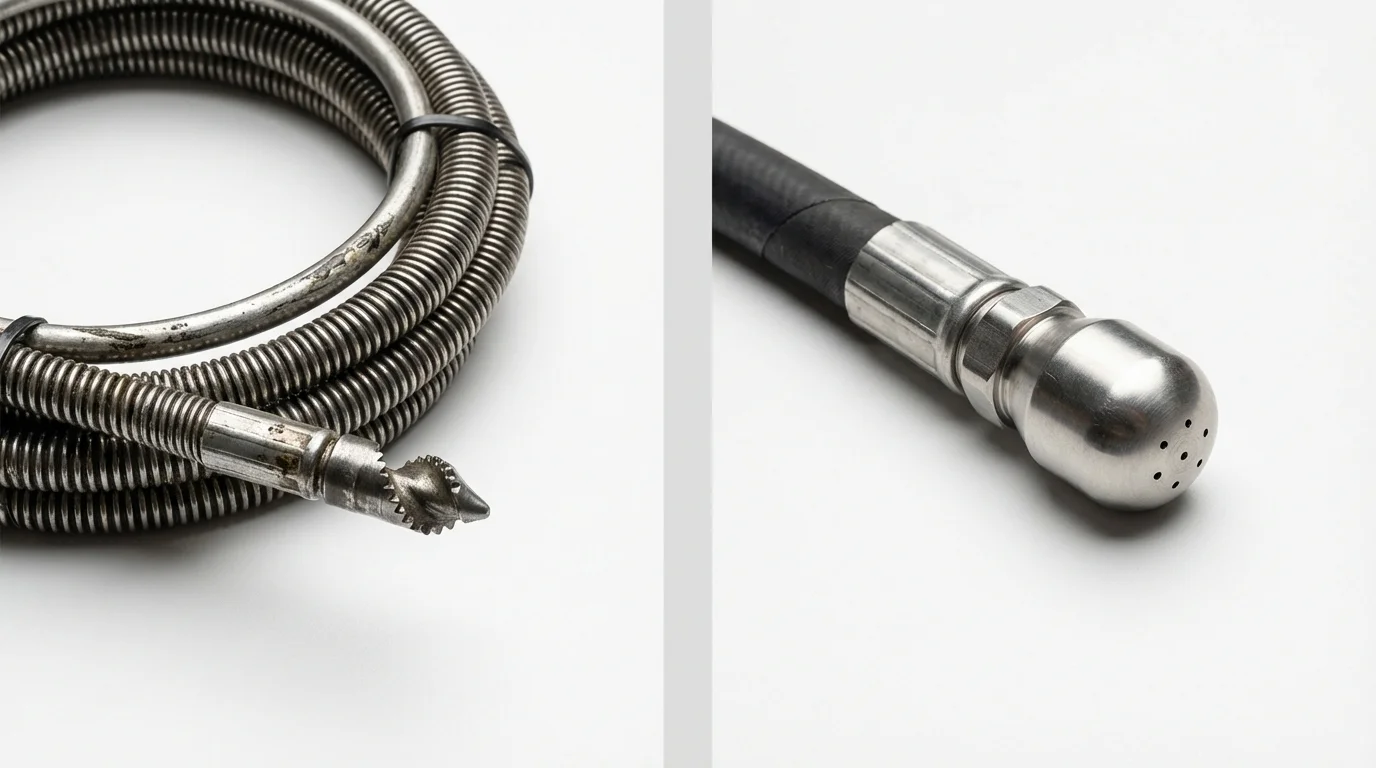 Drain snake cable and hydro jetting nozzle used for drain cleaning in Archbold, OH