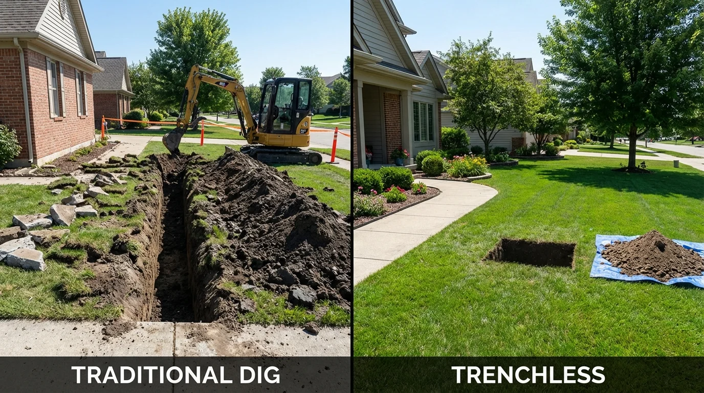 Trenchless sewer repair with minimal yard damage versus traditional excavation in Archbold, OH